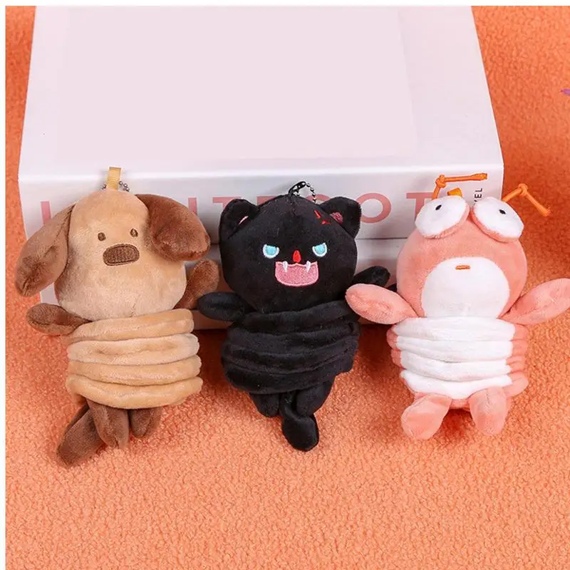 Animal Keychain Pendant Dog Shrimp Cat Key Ring Decoration Cartoon Automatic Retraction Plushies Key Chains Cat Keyring Keychain