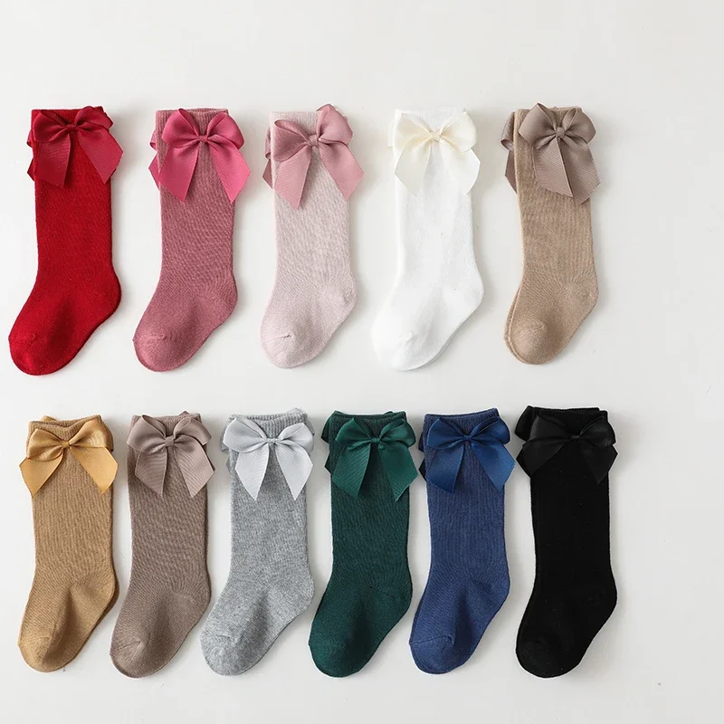 Neue Marke Baby Kleinkinder Socken Herbst Winter Kinder Mädchen Kniehohe Lange Socke Baumwolle Großen Bogen Spanisch Stil Kinder Boden Socken
