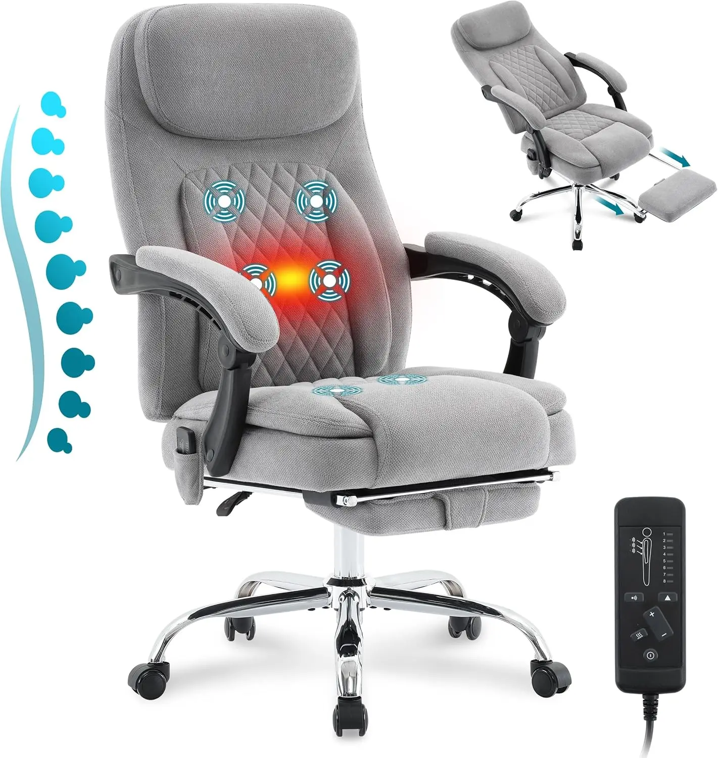 

6-Point Massage Office Chair With Heated, Ergonomic Desk Chairs With Footrest & 135°Reclining High Back, Big And Tall Executive
