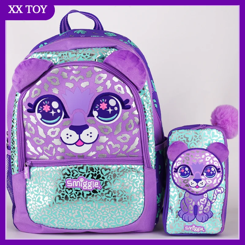 Mochila para estudiantes de Smiggle australiana, morada, leopardo, reducción de peso, gran capacidad, regalo para niños