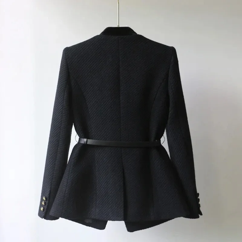 Frühling neue trend ige Tweed jacke für Frauen mittellanger Einreiher Mantel Vintage elegante schmal geschnittene Herbst schicke Büro Blazer