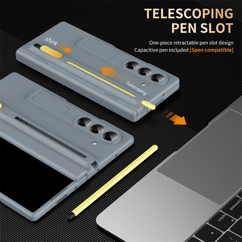 For Samsung Galaxy Z Fold 8 7 6 5 4 3 5G With Touch Pen & Telescopic Slot Phone Case Full Hinge Screen Protect Film Bracket Cove