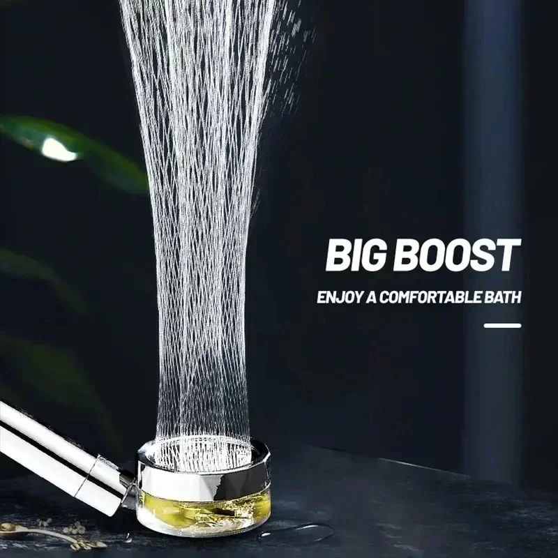 Shower Head 360° Rotation Adjustable Handhold Shower Head Water Saving Large Water Flow Spray Rotation Turbo Fan Shower Head