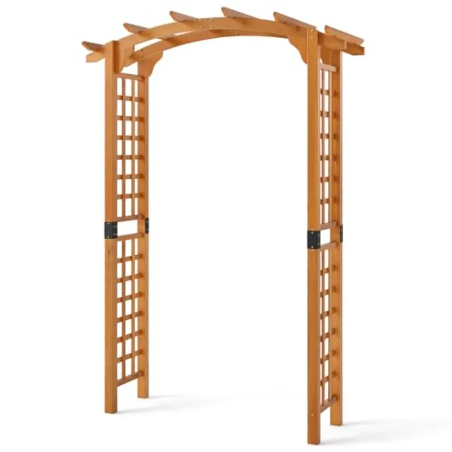 Wooden Garden Arch for outdoor use, natural wood color, weather-resistant finish, 7.5 ft tall, ideal for climbing plants, roses