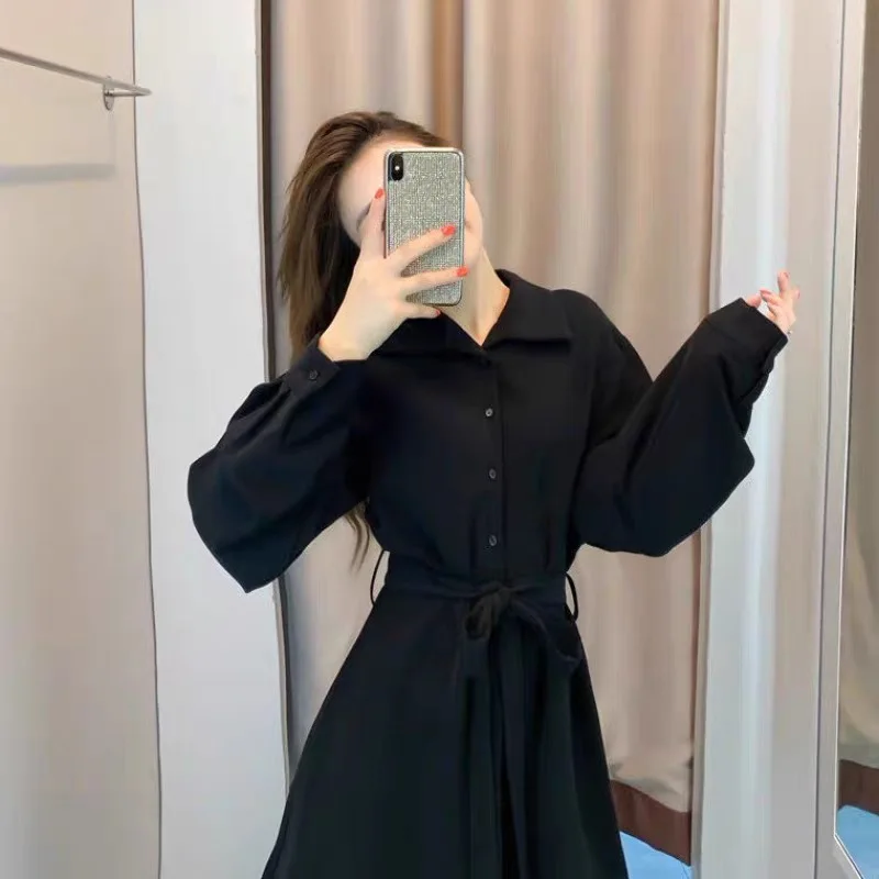 

Hepburn Style Dress New Collection Waist Slimming Temperament Goddess Fan Xiaohei Skirt Long Skirt