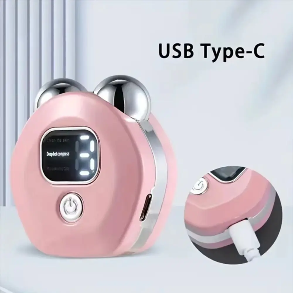 3 Levels Electric Facial Massager Adjustable EMS Microcurrent V-face Lifting Roller Thermal Vibration Digital Display
