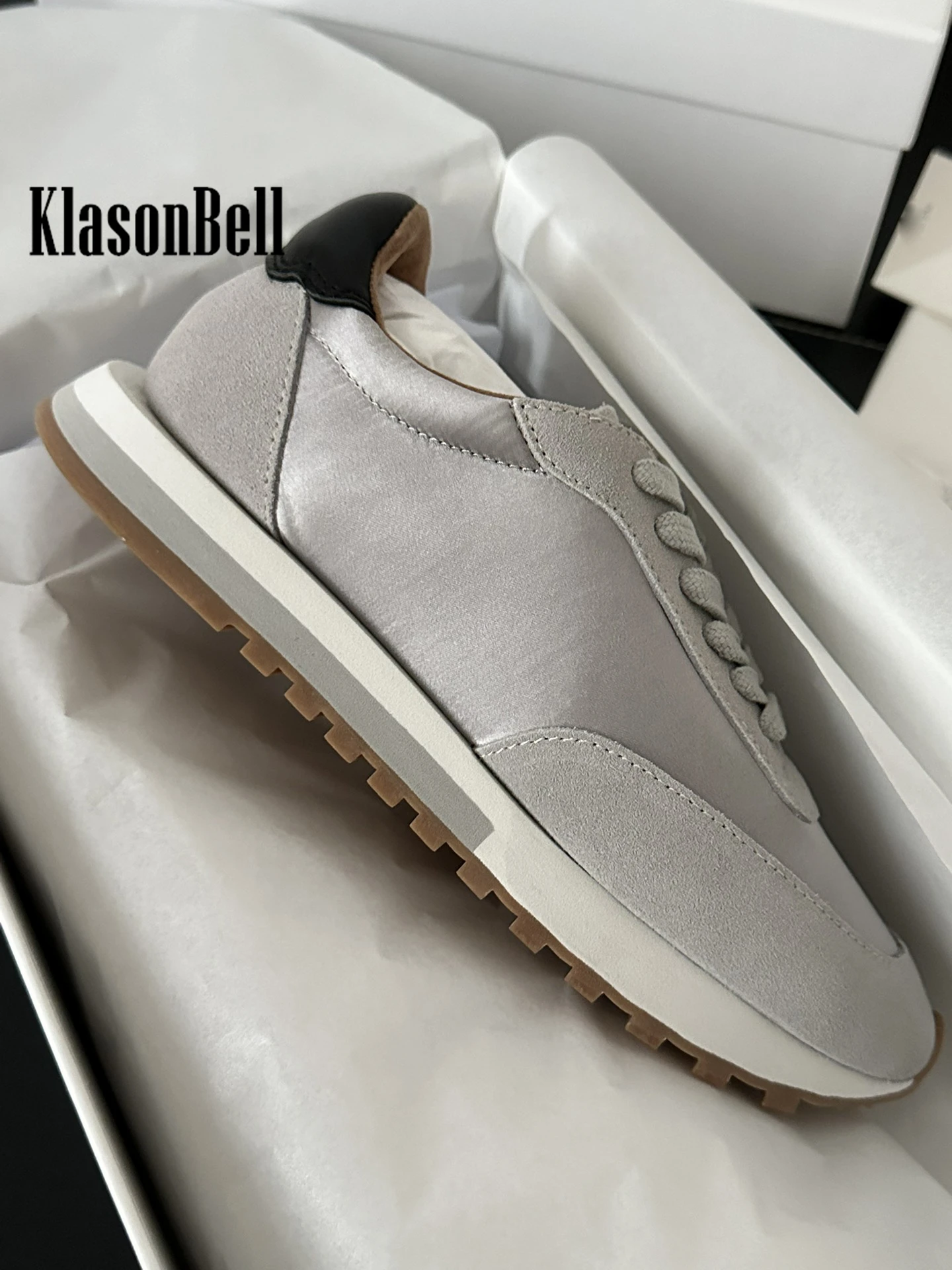 6.5 KlasonBell Female Cow Suede Spliced Mixed Colors Breathable Sneakers Lace-up Walking Comfortable Women Shoes