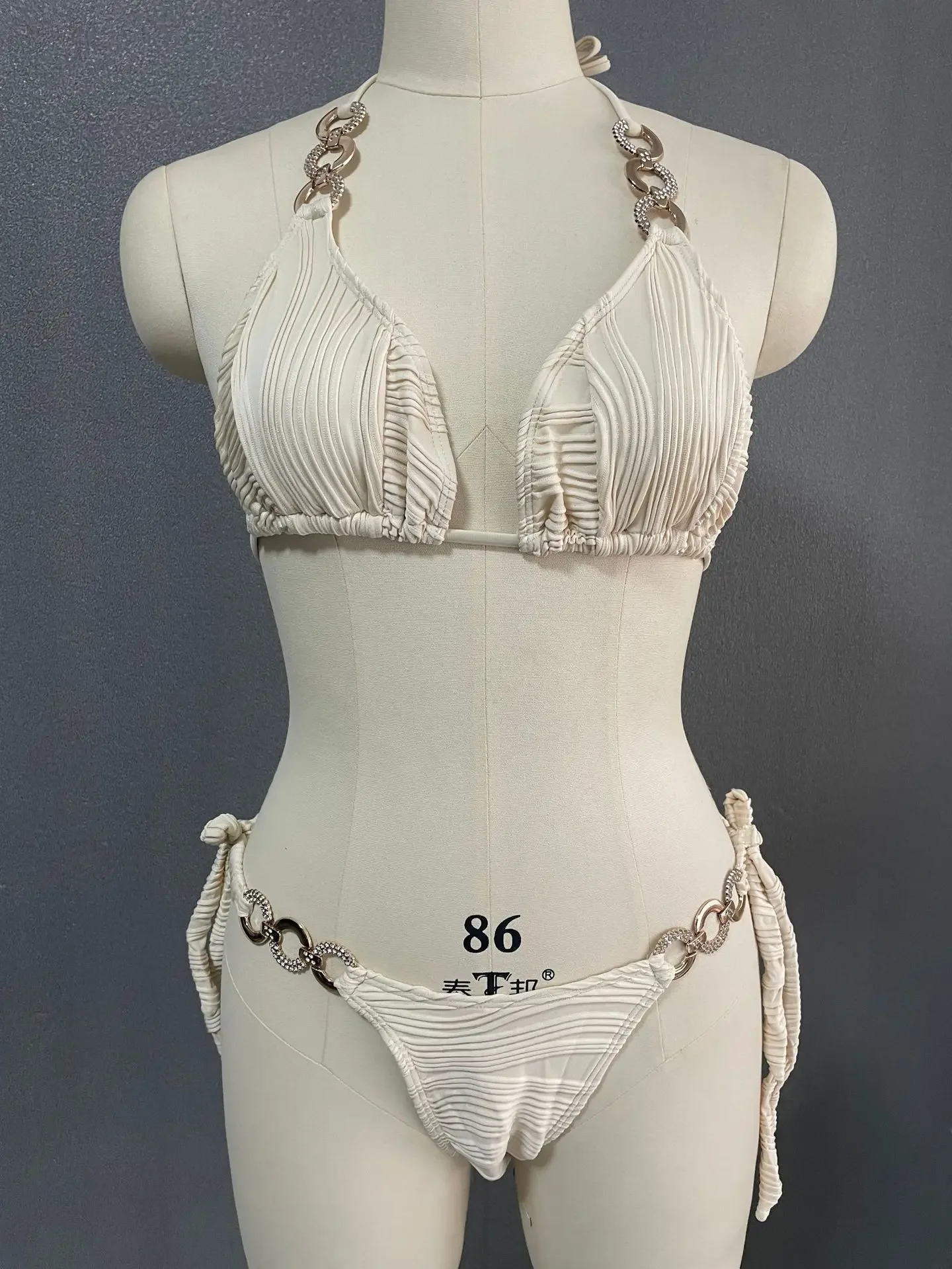 Seksi Halter Brasil Bikini Push Up Perban Bikini Wanita Baju Renang Berlian Imitasi Cincin Terhubung Baju Renang Wanita Biquini Baju Renang