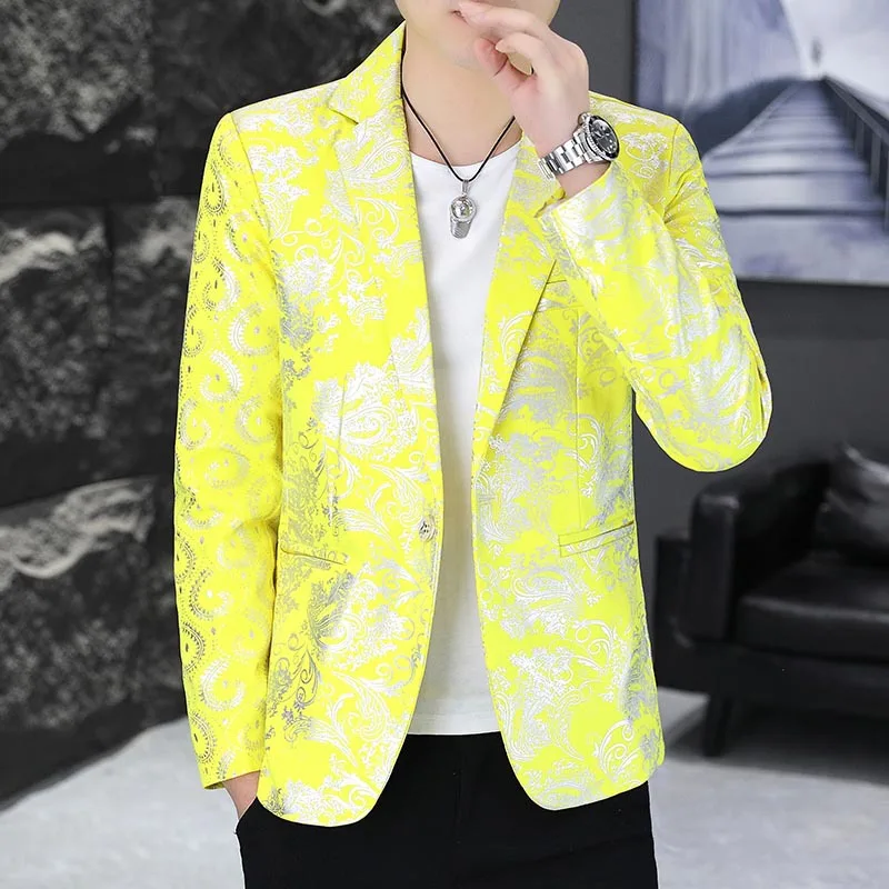 2024 Men's Autumn New Slim-Fit Printed blazer Youth Personality Bronzing Fashion and Handsome  blazer