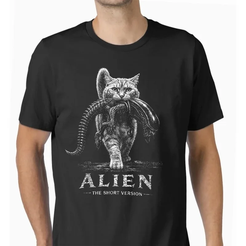 Space Creature Cat movie t shirt The Short Version Sci-Fi Horror Parody Graphic Tee Men's Women tops tees Loose Short Sleeve