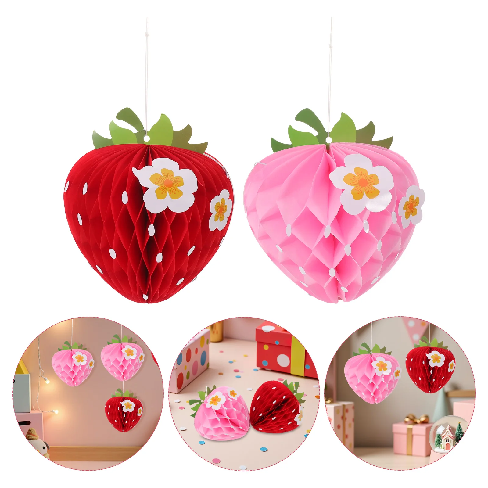 

8 Pcs Strawberry Decorations Honeycomb Birthday Table Centerpiece Paper Hanging Ornament Party Glitter Centerpieces
