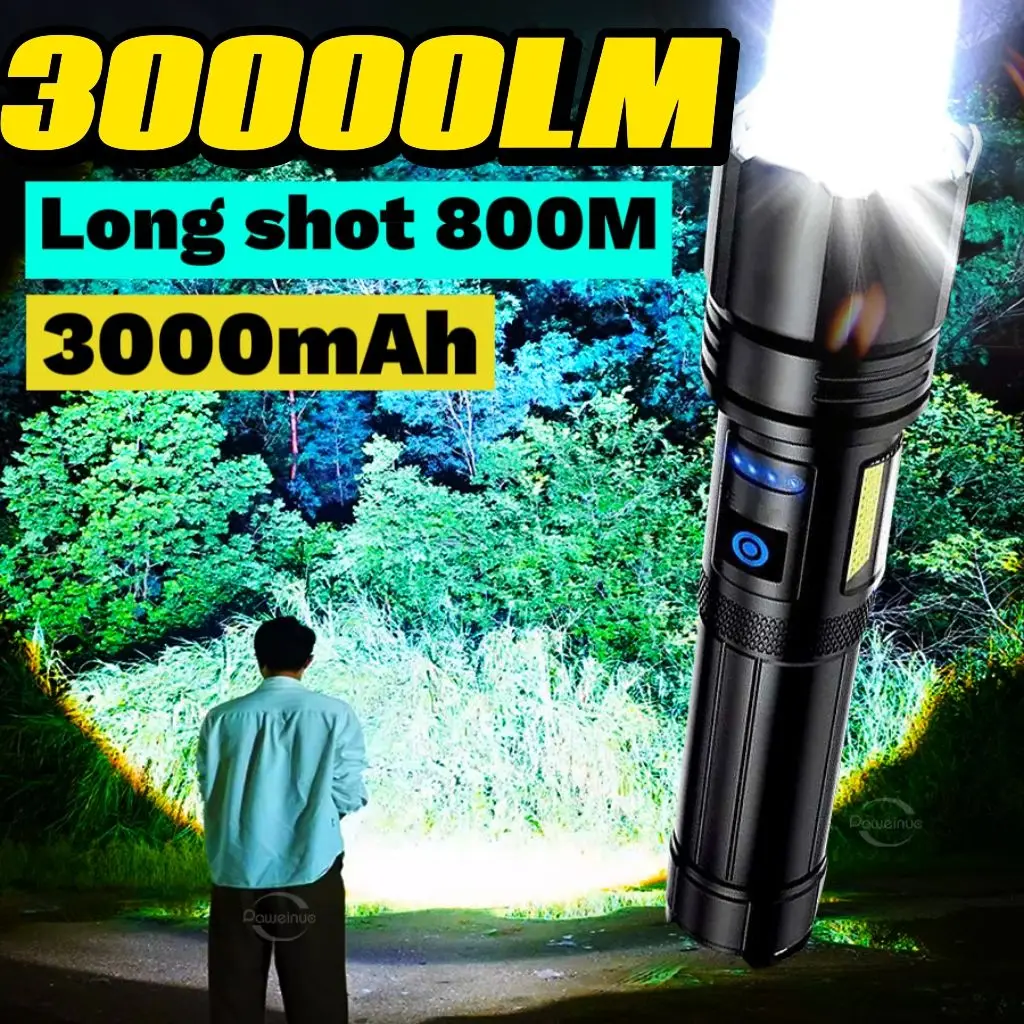 30000 Lumens Ultra Powerful Rechargeable LED Flashlight Military Tactical Flashlight Portable Torch Outdoor Camping Lantern