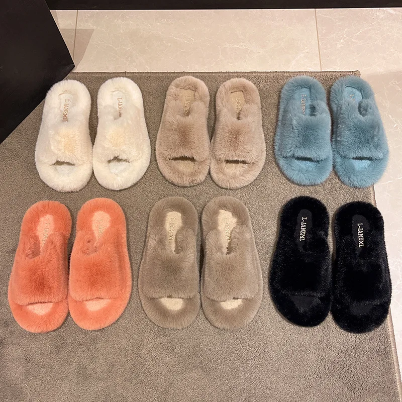 

Winter 2022 Home Slippers Women Flat Shoes Female Lady Fur Flip Flops Slides Soft Plush Cotton Ytmtloy Indoor Zapato Mujer