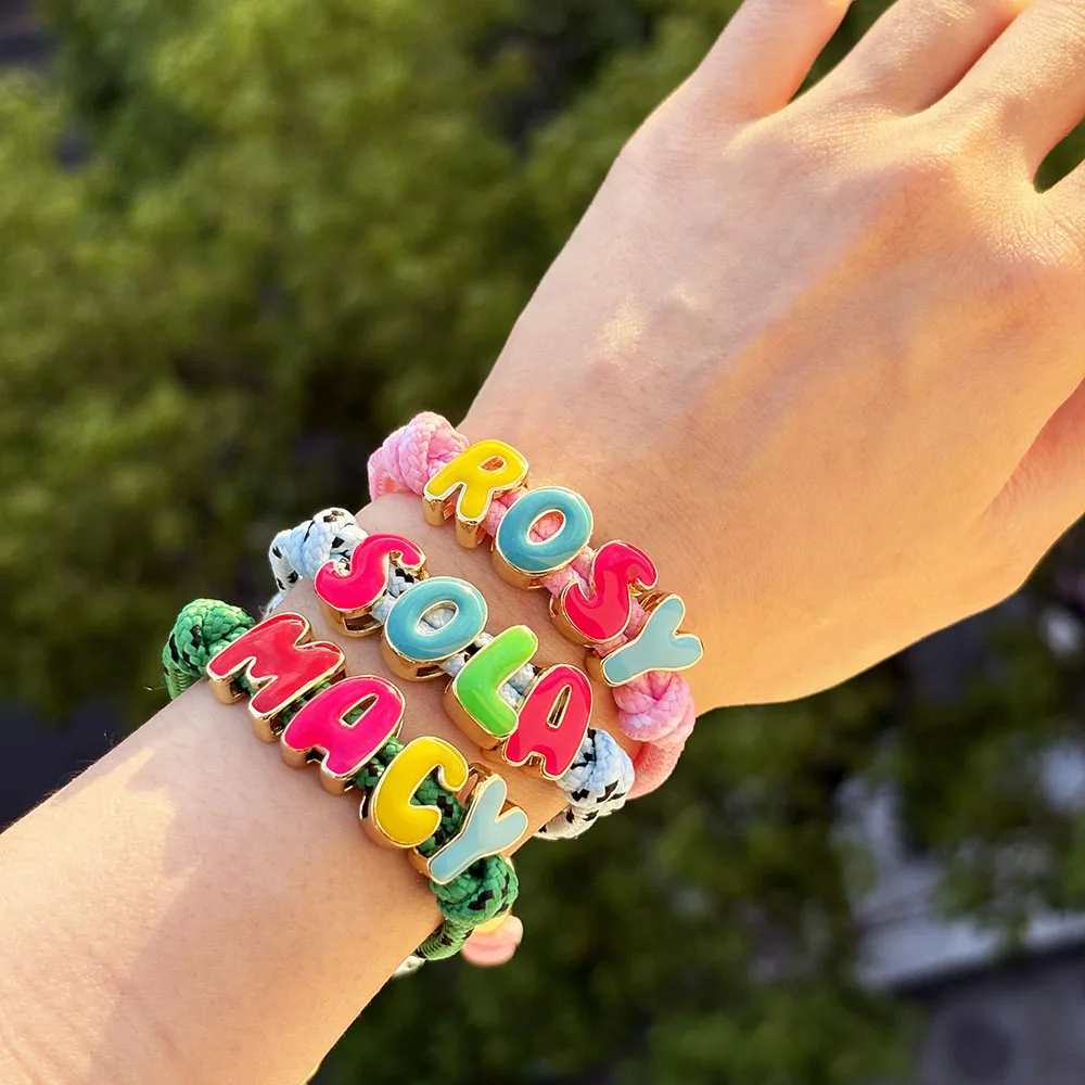 Custom Letter Braided Bracelet Personalized Colorful Enamel DIY Adjustable Dopamine Jewelry For Women Friendship Summer Gift