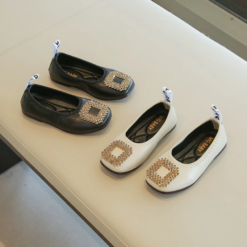 

Autumn Girl's Princess Shoes Crystal Slip-on Shallow Equisite Kid's Flat Shoe Solid Colors PU Leather Chic Sweet Children Shoe