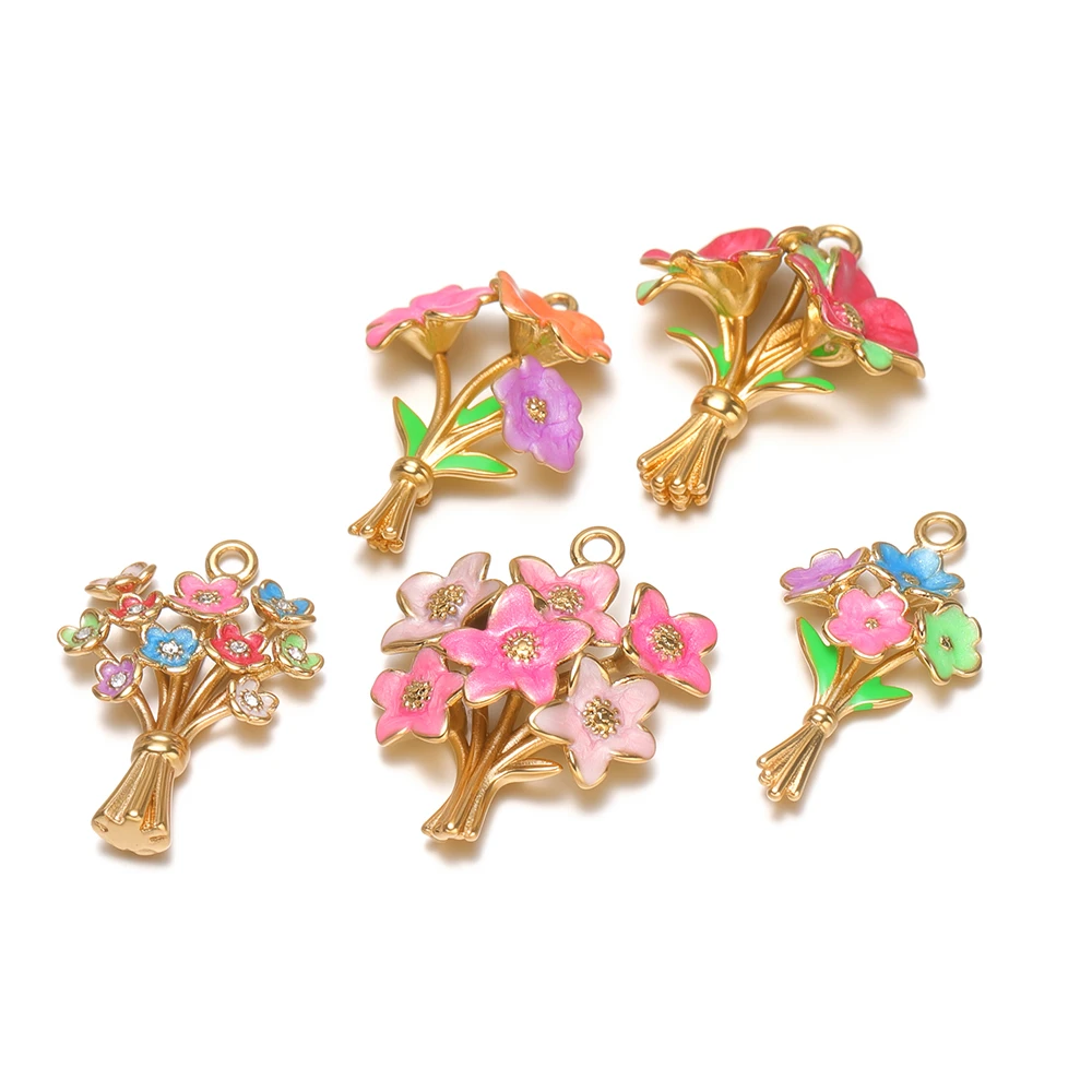 3 Stück Edelstahl-Emaille-Blumenanhänger für Paar-Halsketten, zum Selbermachen von Schmuck für Mädchen, zur Herstellung von Armbändern, Ohrringen und Zubehör, Großpackung – Detail 1