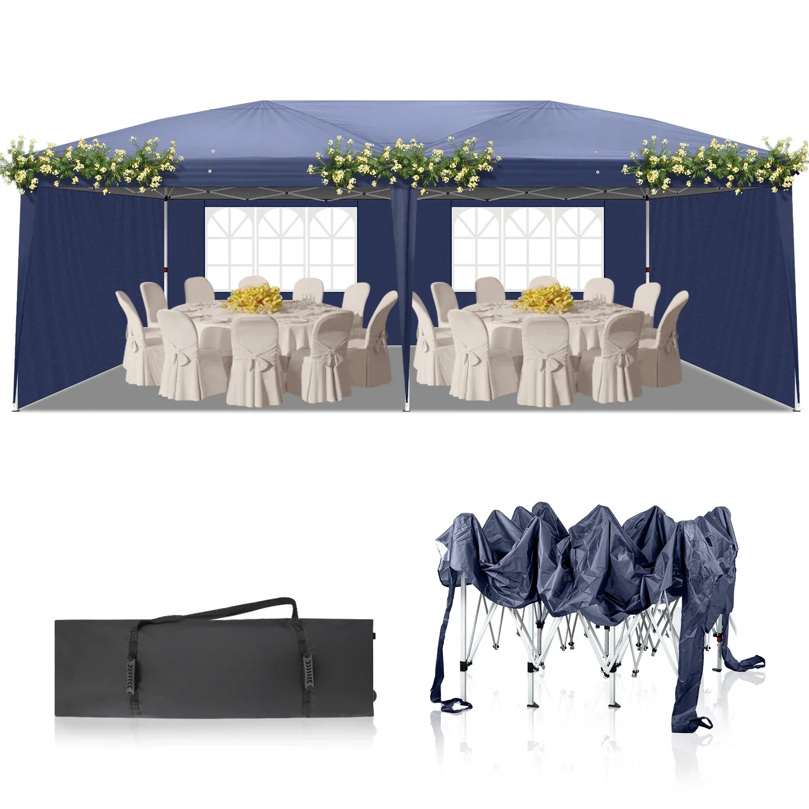 

Lotto 3 x 6m Two Windows Practical Waterproof Folding Tent Blue