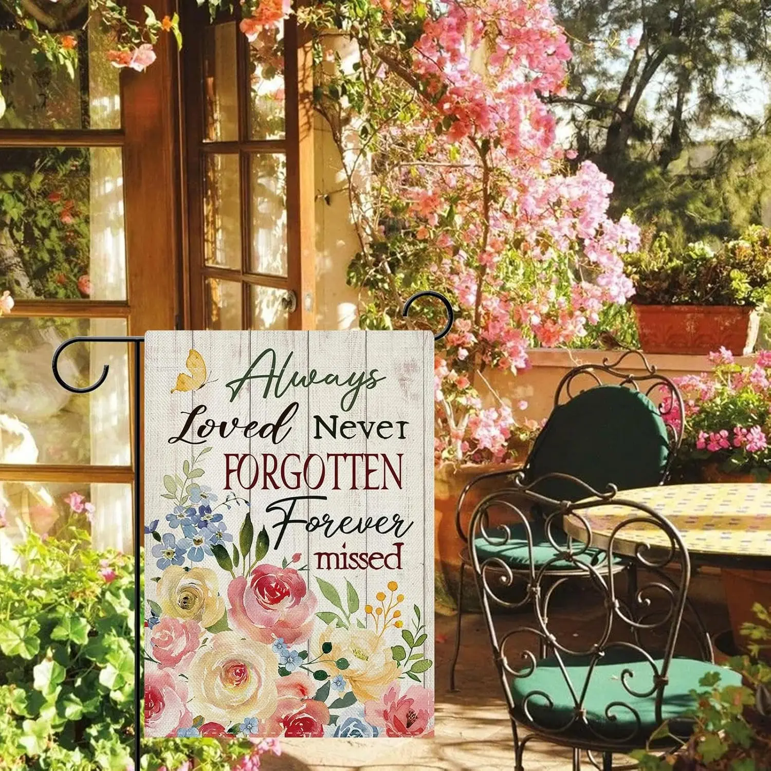 Dyrenson Rose Flower Memorial Garden Flag, Always Loved Never Forgotten Floral Cemetery Yard Outside Home Decoration Sympath PPM