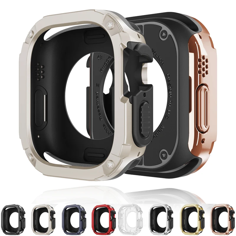 Boîtier de montre PC + TPU pour Apple Watch Ultra 49mm 2 en 1, protection antichoc, couvercle en caoutchouc 45mm 41mm pour IWatch 8 7 6 5 4 SE 44mm