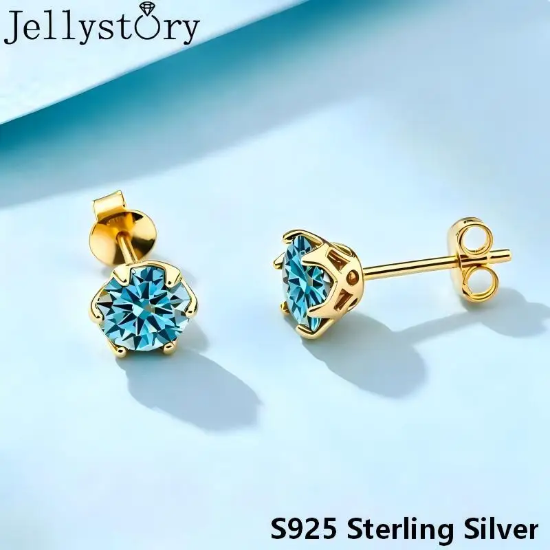 Jellystory S925 Silver Moissanite Stud Earrings Screw Back Round Cut Diamond Simulant Hypoallergenic Jewelry Gift For Women Men