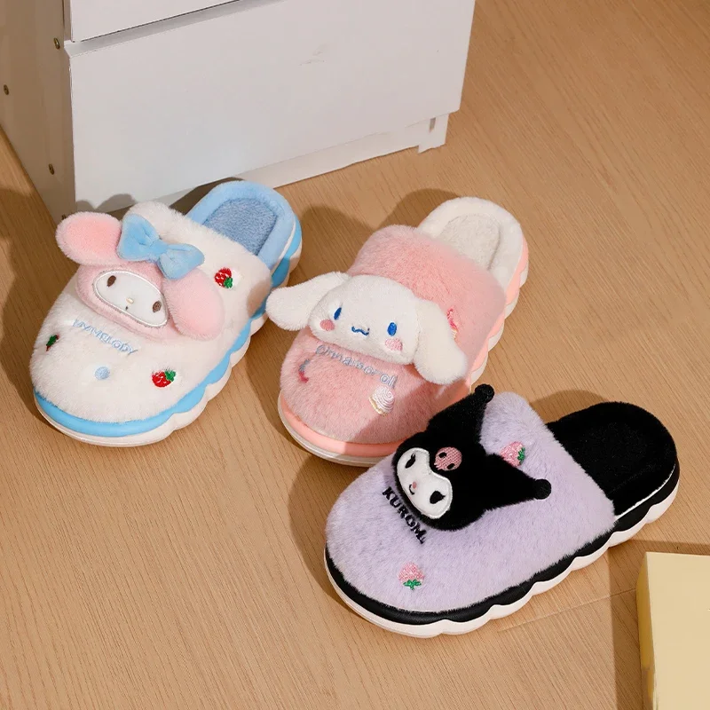 2024 New Winter Warm Cute Cartoon Indoor Mule Soft Non-slip Fluffy Slippers For Women Closed-toe Slides Ladies Home Cotton Shoes