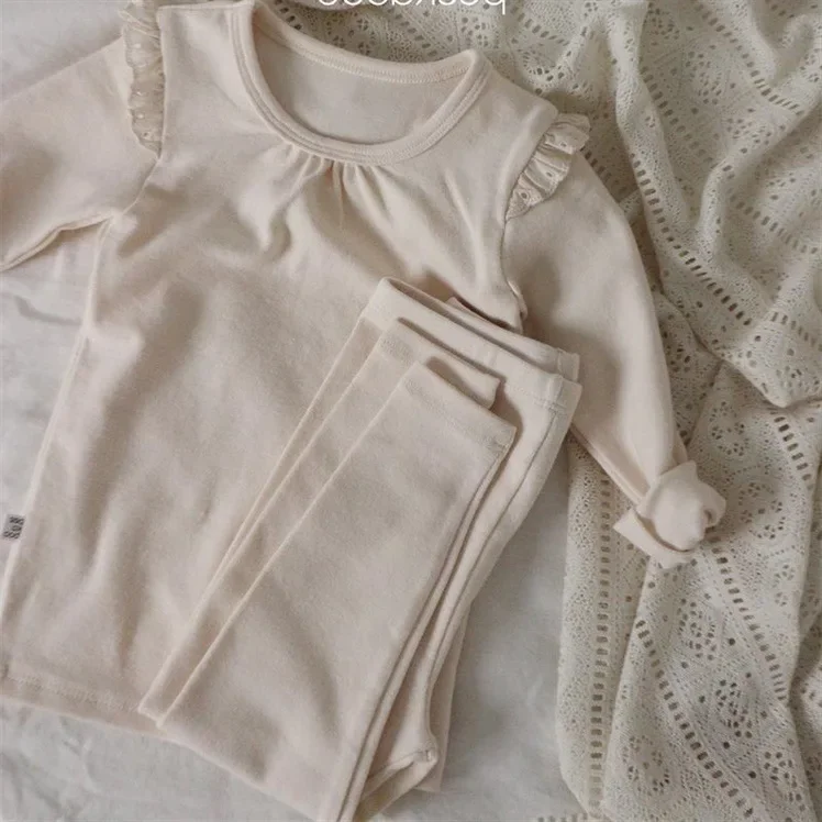 Pajama Sets Spring Autumn Girl Two Pieces Baby Children Clothing Personality Tide Europe and America Flower Edge 2024