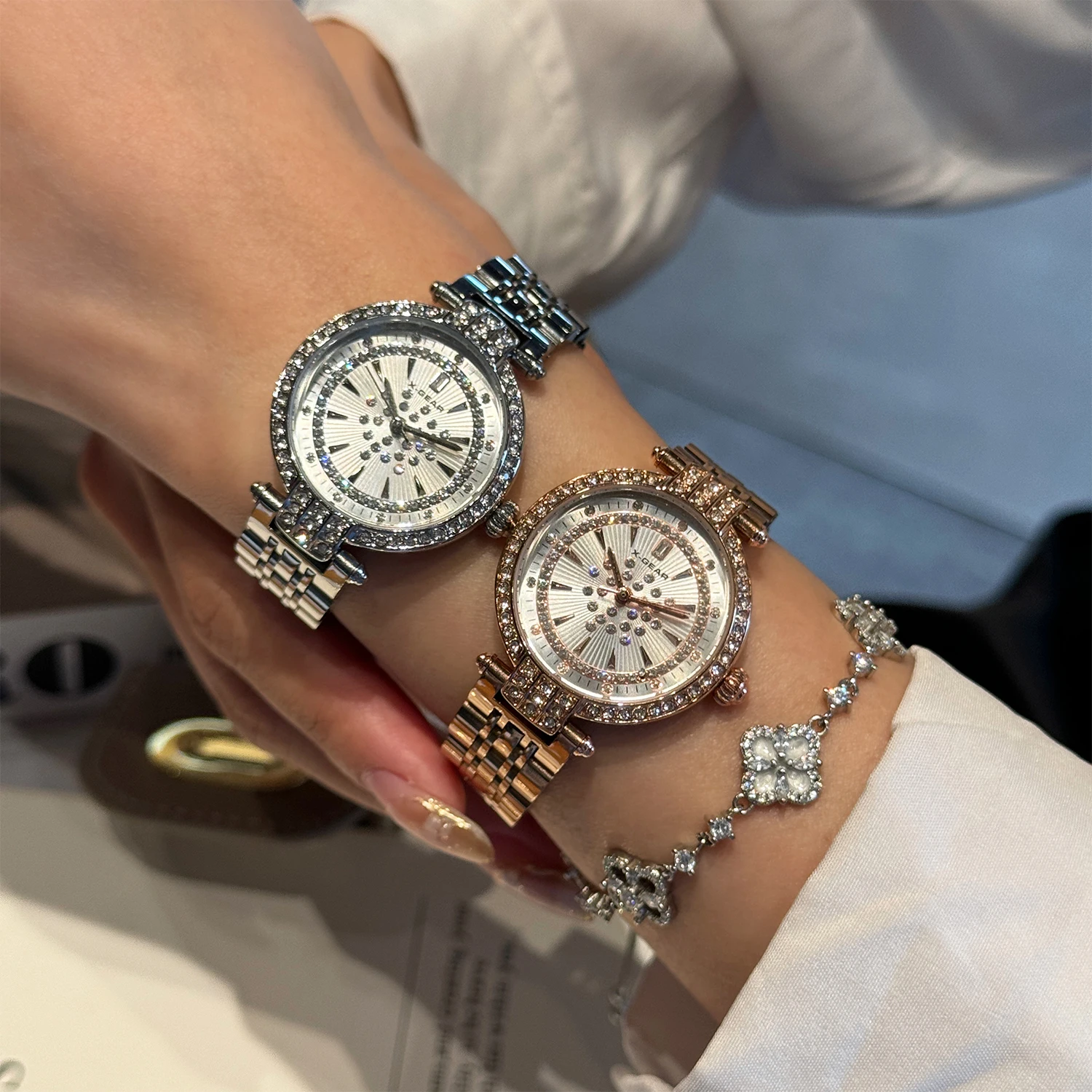 

X-GEAR Женские кварцевые часы, элегантные модные наручные часы из нержавеющей стали розового золота