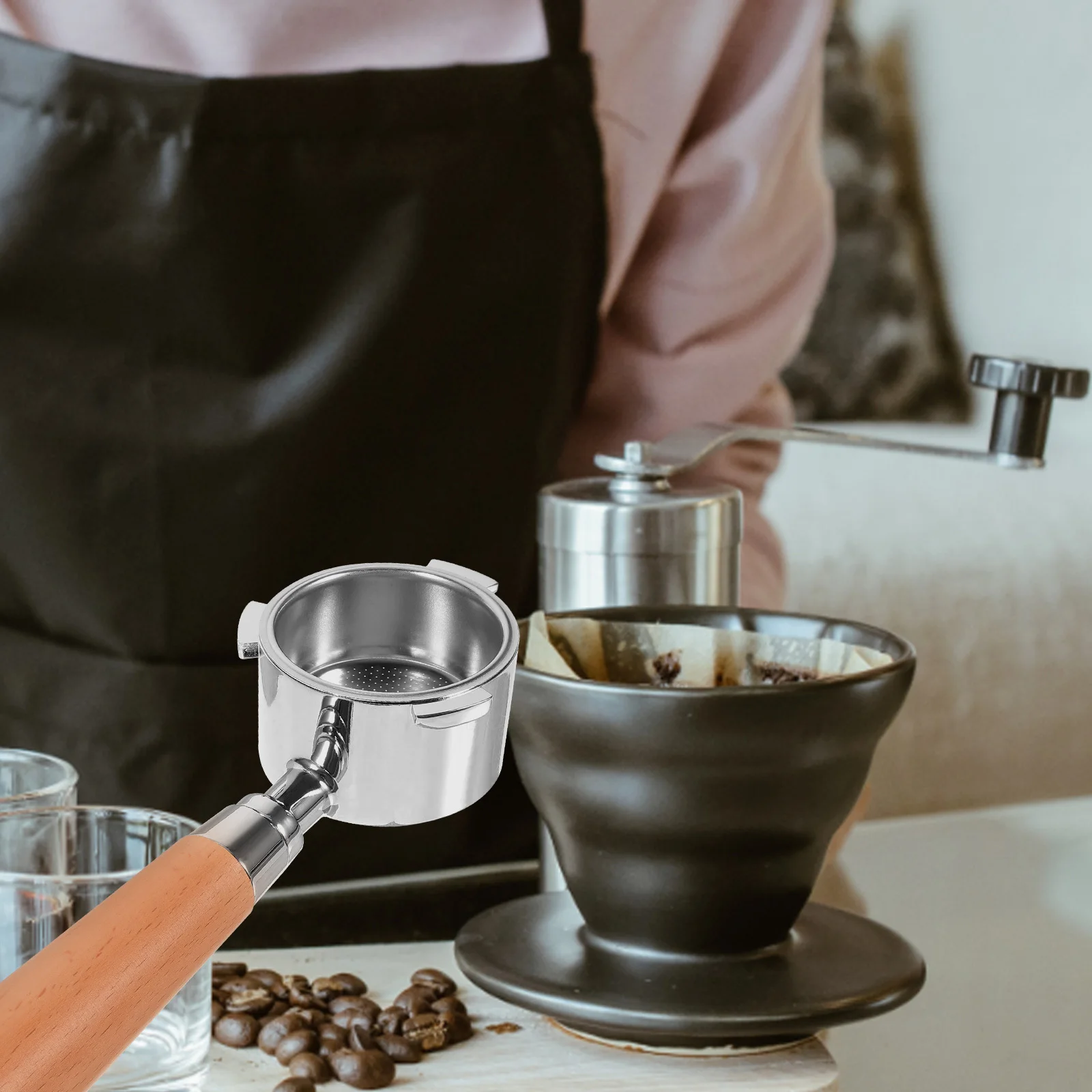 Bottomless Portafilter Wood Handle Smooth Comfortable Coffee Machine Accessories Espresso Filter Replacement Coffee Filter