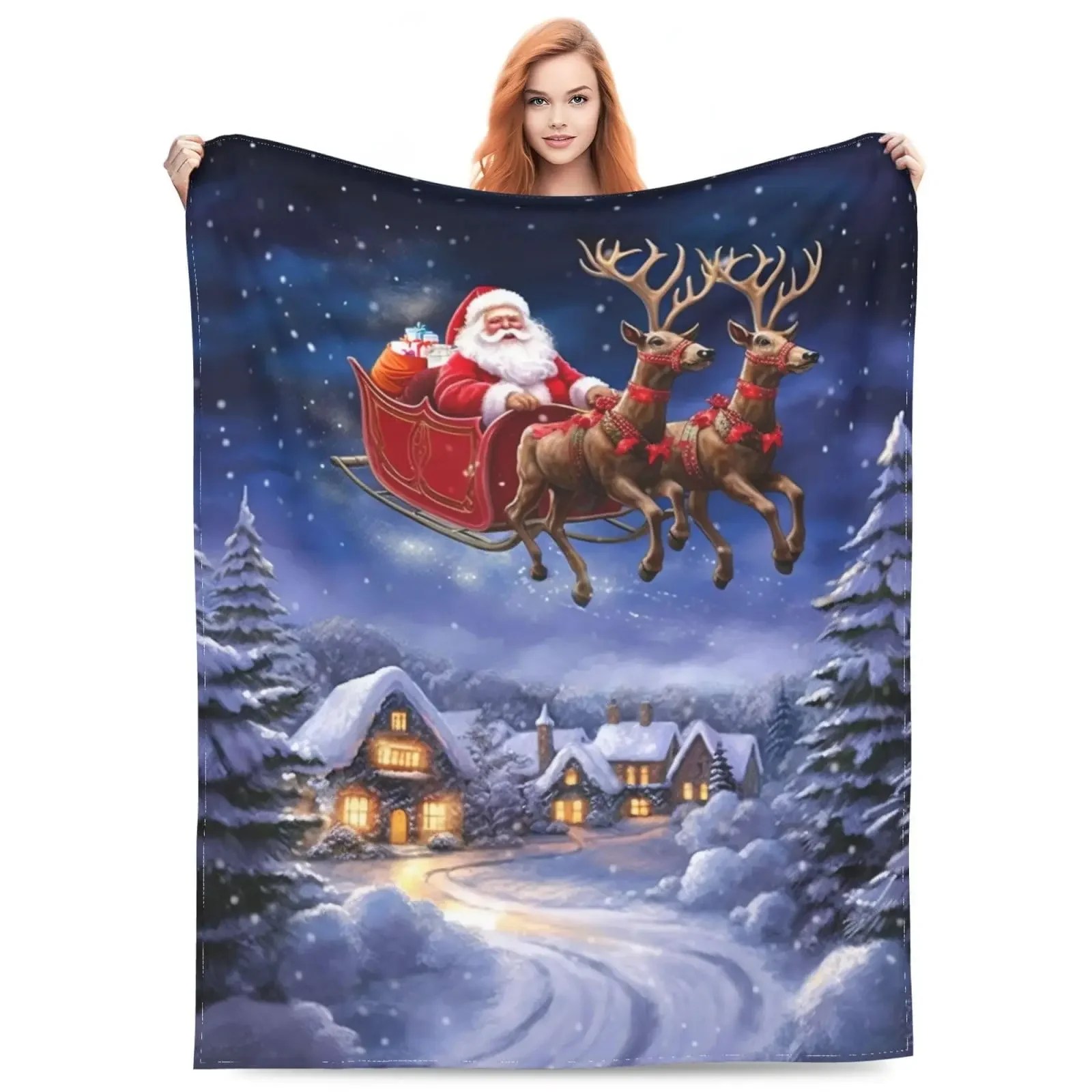 Christmas Throw Blanket Christmas Decor Gift, Microfiber Reindeer Santa Claus Flannel Blanket Travel Blanket For Gift Couch Sofa