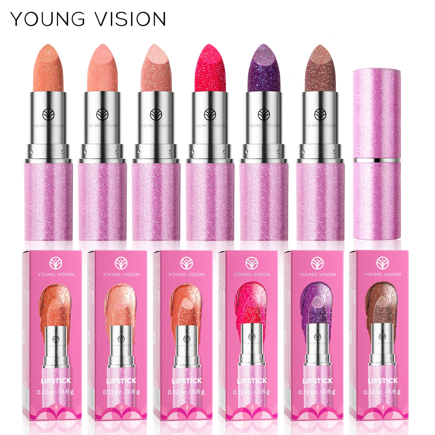 YOUNG VISION 6 cores disponíveis pérola com flash não é fácil de cair mudança de temperatura de cor batom sombra de olho
