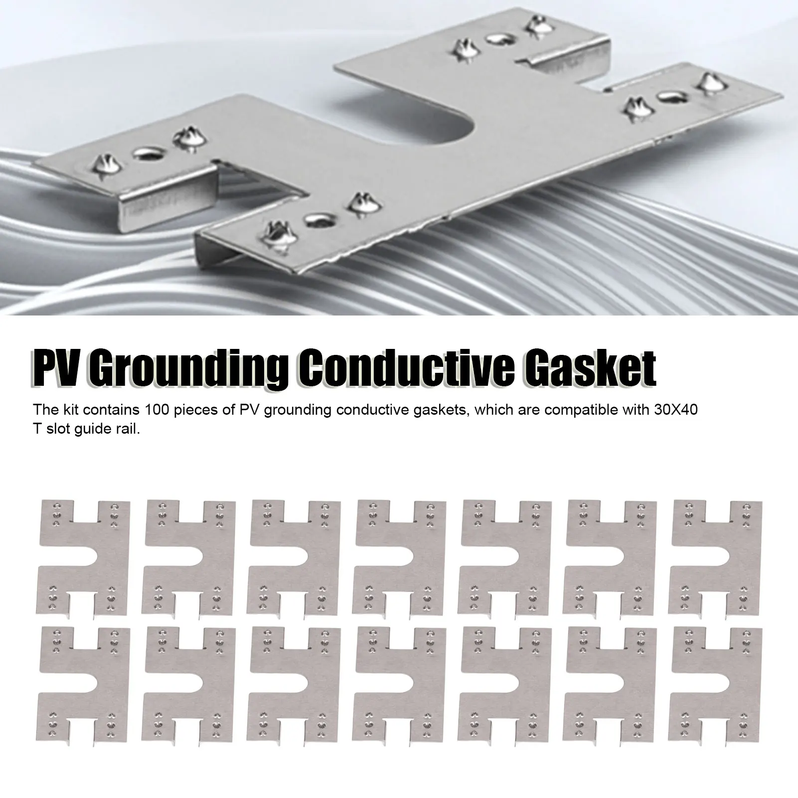 100 Pcs PV Grounding Conductive Gasket Lightning Protection PV Conductive Washer Sheet for 30X40 T Slot Guide Rail