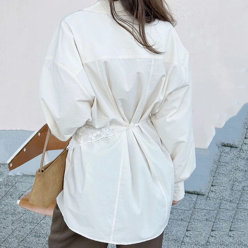 리나드 스트리트 시크 베이지 버튼업 셔츠 오피스룩 턴다운 칼라 여성 블라우스 2025 캐주얼 포켓 탑 여성 가을