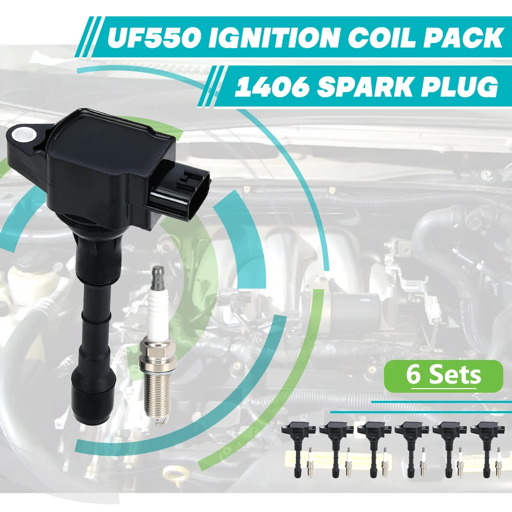 6PCS Ignition Coil with Iridium Spark Plug UF550 For Nissan Maxima Murano 3.5L  5C1727 22448JA10A 22448JA10C