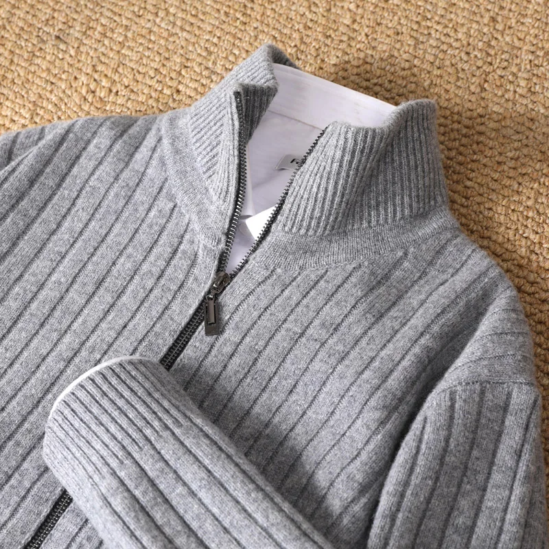 

Winter Men's Casual Wool Knitted Cardigan Stand Collar Sweater Zipper Sweater