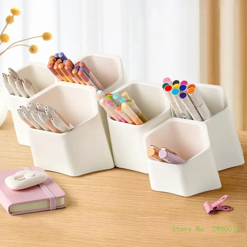 

Oblique Pen Storage Holder Desk Pencil Holder Cup 6 Compartments Makeup Brush Holder for Bedroom Office