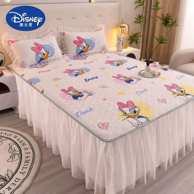 Disney Cartoon Mickey Minnie Kawaii Daisy Thickened Three Piece Bed Skirt Pillow Case Anti-Slip Bed Cover Protective Cover Gift