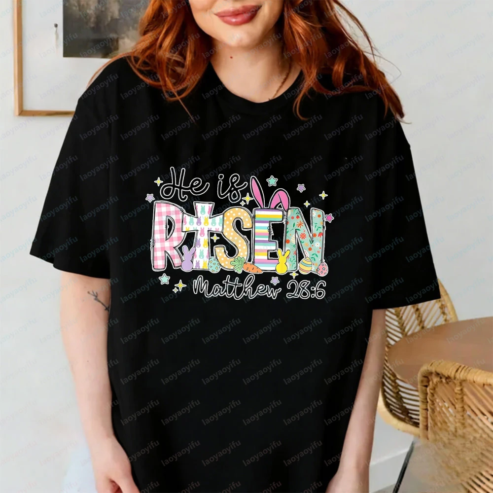 He Is Risen Jesus Christian Happy East T-shirt for Women and Girls Graphic T Shirts Women Clothing Vintage Harajuku Y2k Tops Tee