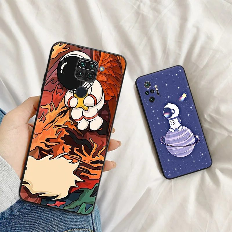 For Redmi Note 12 4G 12S 11 Pro 5G 11s 10 10s 9 9s 9t 8t 7 8 Cute Moon Astronaut Rocket Matte Soft Phone Shell Case Cover