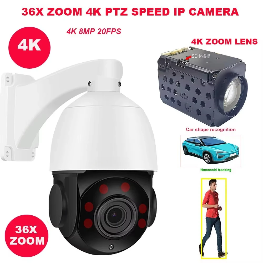 

Camhi 36X ZOOM 4K 8MP POE Wifi Humanoid Auto Track IR PTZ Speed IP Camera Humanoid Recognition MIC Speaker 256GB Sd Card