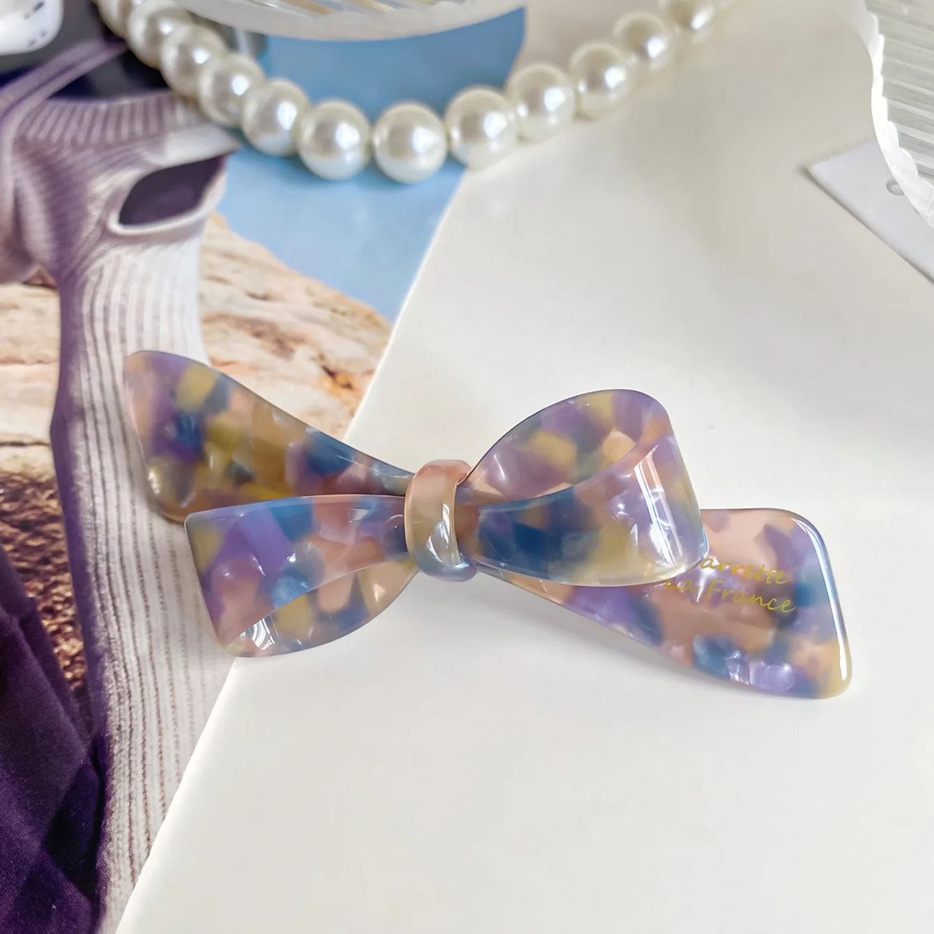 Three-dimensional Bow Acetic Acid High-end One-word Horizontal Clip Spring Clip Hair Accessory on The Back of The Head