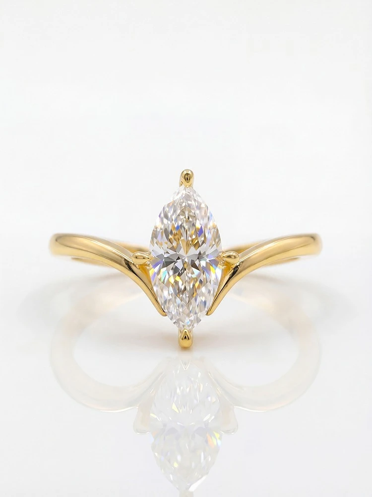 Shiny 1CT Classical Certified Marquise Moissanite Diamond Engagement Ring For Women Fashion High Quality Wedding Jewelry