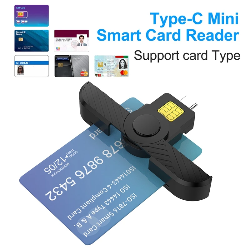 Foldable USB Type C Common Access Smart Card SIM Card/IC Bank Chip Card Reader Compatible With Macos Smart Phone