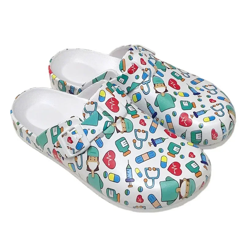 2023 EVA  Female Nurse Half Slippers Printed Outdoor Slippers Laboratory Soft Sole Trend  Couple Slippers Wholesale