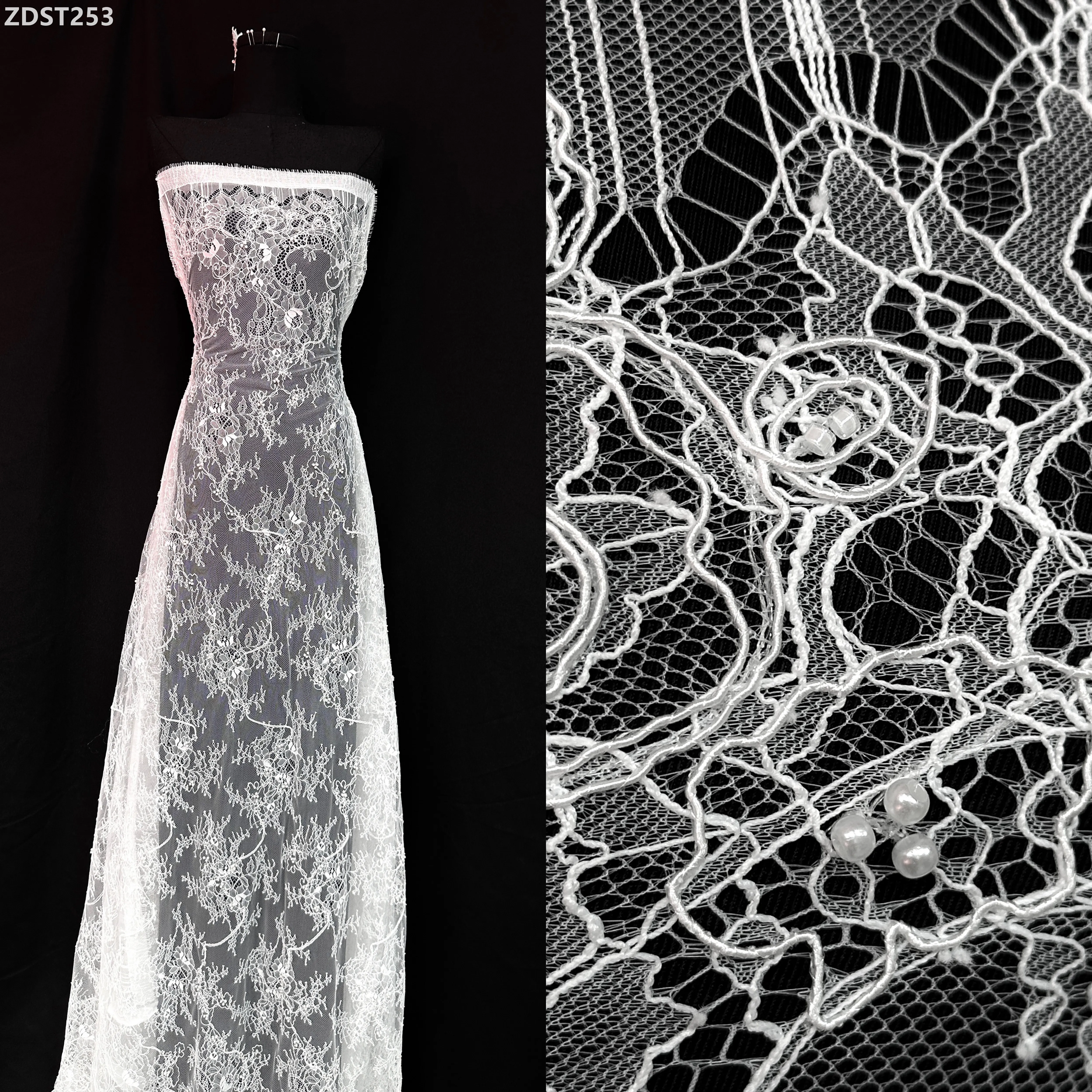 

Luxury Sequins Embroidery French Lace Fabric 3.3 Yards with Sequin Stones Bridal Party Nigerian Sewing Beads Tulle Lace