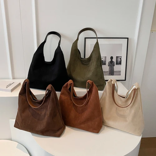Bolso de hombro de gamuza para mujer, bolso de hombro Retro de gran capacidad, bolso Hobo de trabajo a la moda, bolso Hobo Vintage de Color sólido, bolso con asa superior