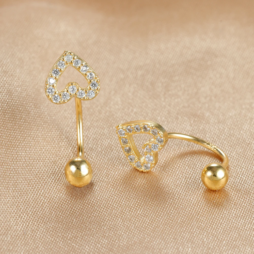 2PCS Fashion Stainless Steel U-shape Earring for Women Mini Crystal Unusual Hollow Heart Stud Earring Cartilage Piercing Jewelry