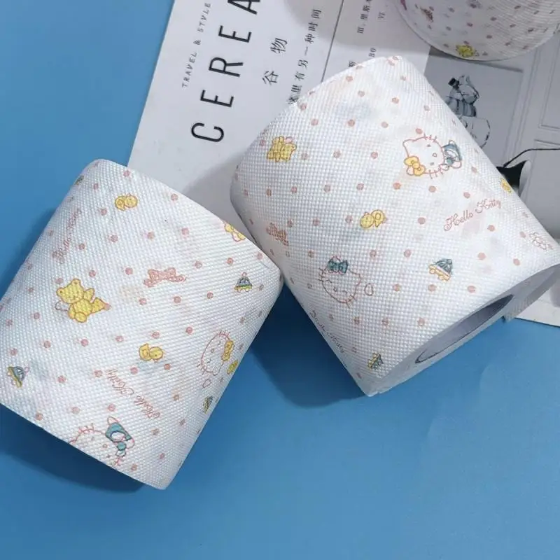 Printed Roll Paper Cute Sanrio Series Hello Kitty Anime Cartoon Kawaii Printed Paper Student Toilet Paper Roll Toilet Paper