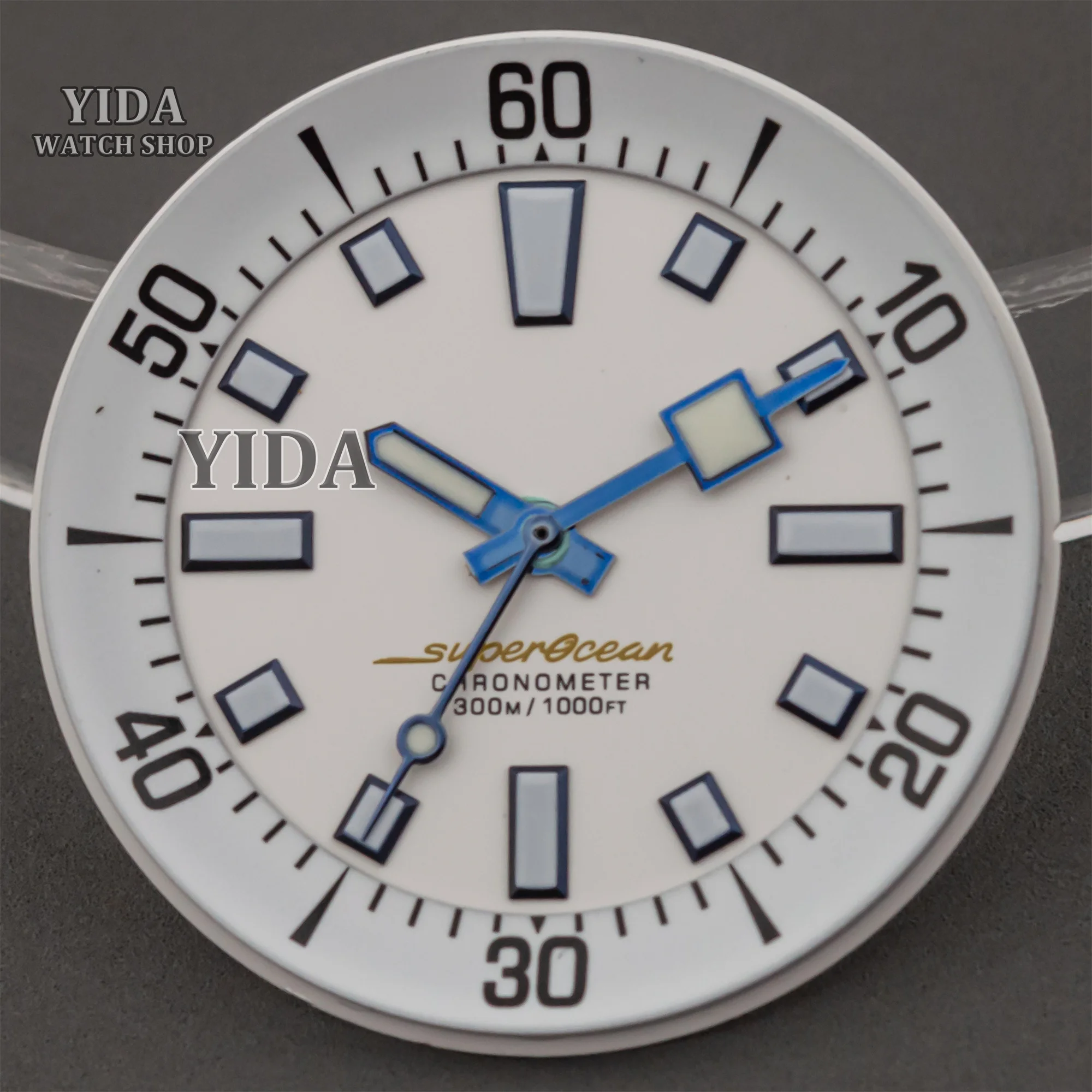 33.5MM Watch Dial Hands NH35 Watch Needles for SUPEROCEAN NH35 NH36 Movement Green Luminous Watch Faces Blue Luminous Hands Mod