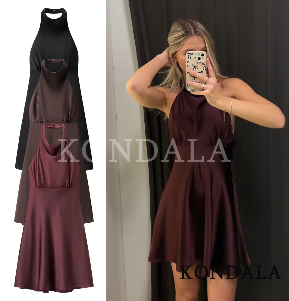 Damen-Partykleid für Weihnachten, Silvester, sexy Neckholder-Satin-Minikleid, 2025, modisches Nachtclub, rückenfreies Kleid für Damen