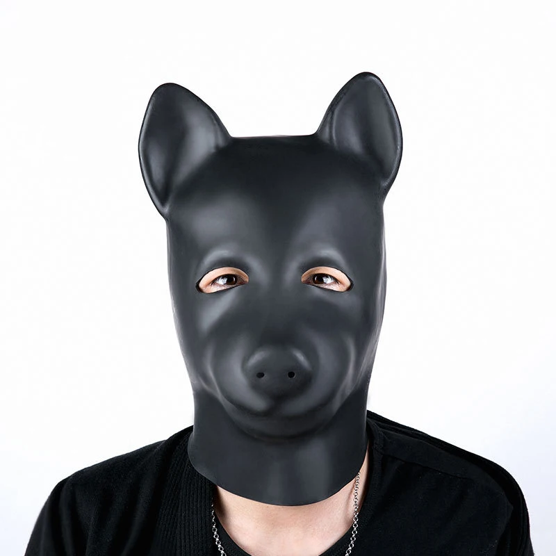 Natural Latex Dog Head Hood Mask Handmade Black Mask Hood New Suffocate Feitsh Headgear Cosplay Props